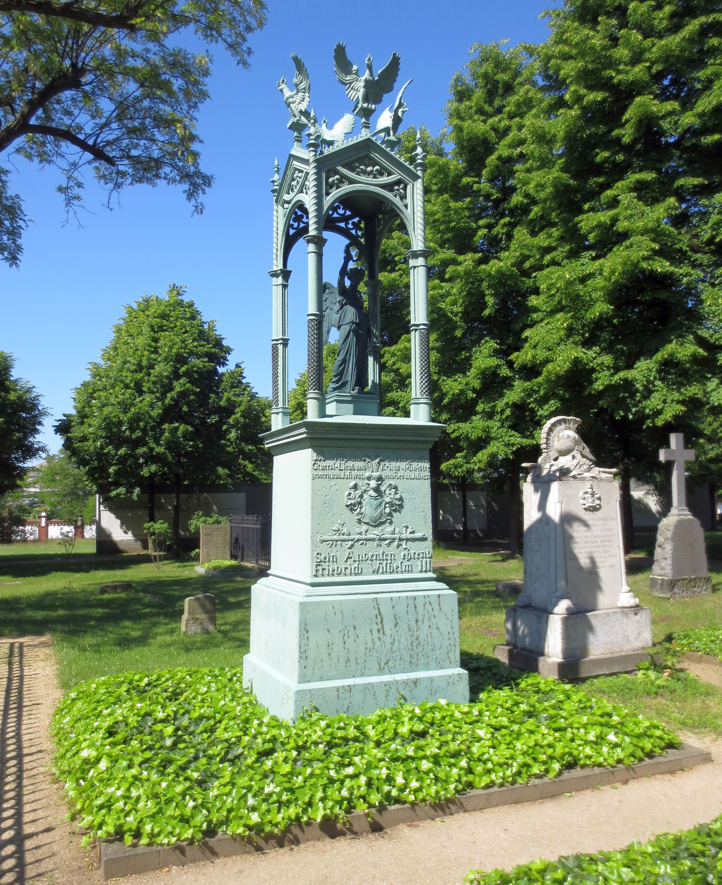 Job von Witzleben’s green monument with a winged Victory beneath a canopy