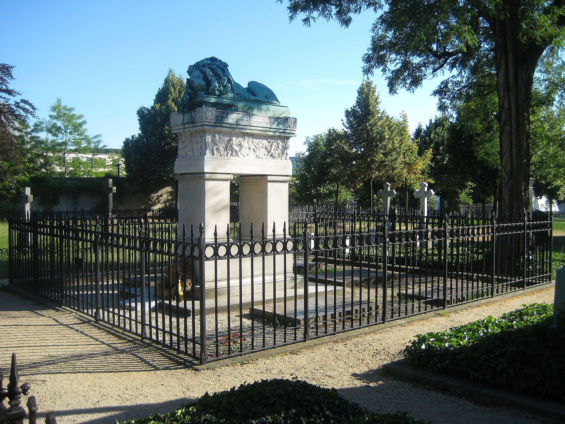 Enclosed grave monument of Gerhard von Scharnhorst topped by a reclining bronze lion