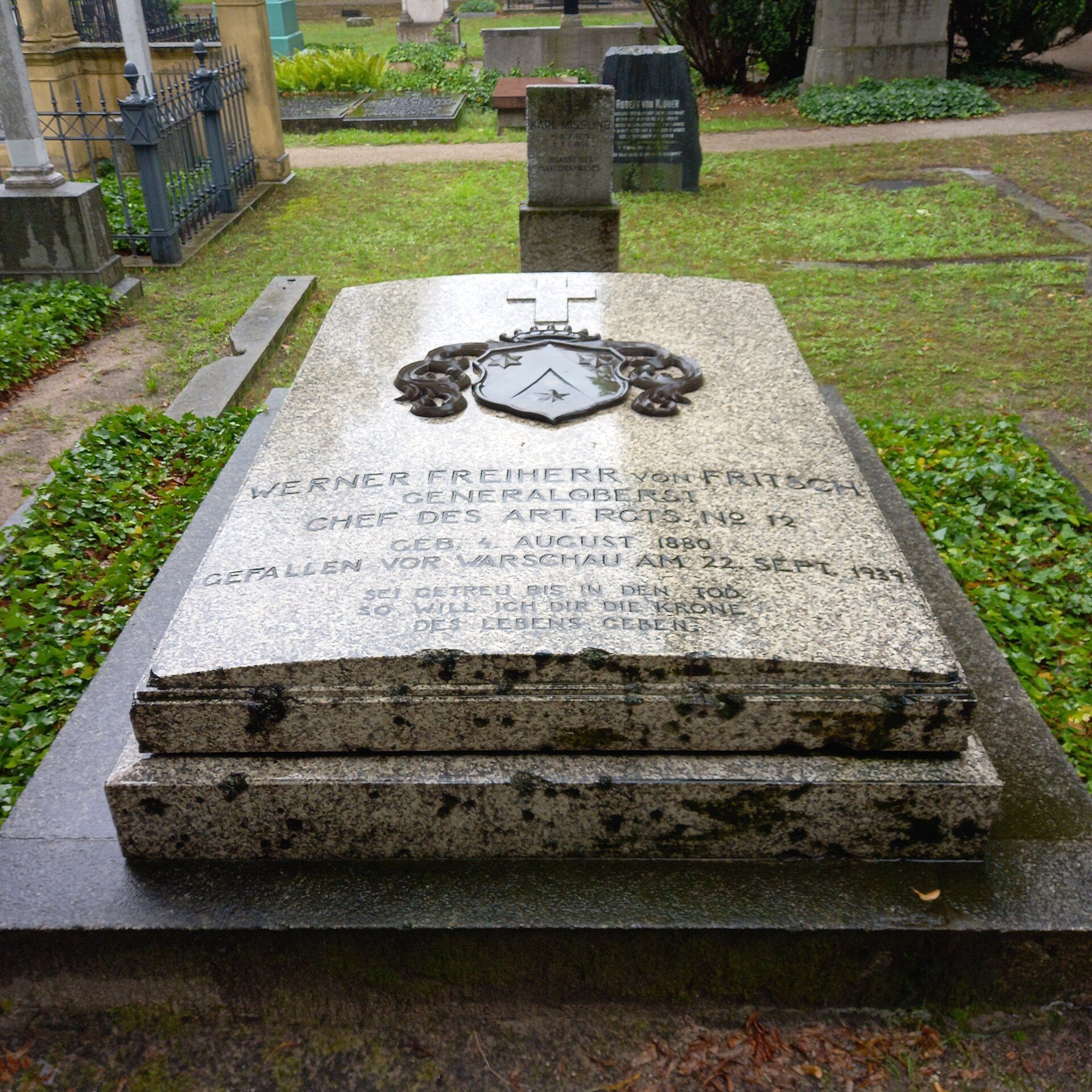 Low stone grave slab of Werner von Fritsch